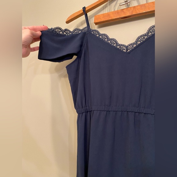 Vero Moda Navy Mille Short Off Shoulder Dress Sz L lace formal summer - Picture 3 of 7